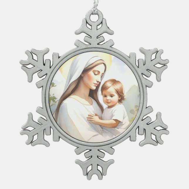 Ornement Flocon De Neige Madone à l'Enfant Jésus (Devant)