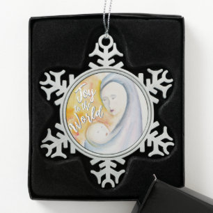 Ornement Flocon De Neige Madone et Enfant Aquarelle Joie au Monde