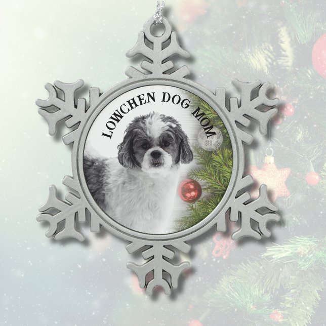Ornement Flocon De Neige Maman de chien Lowchen  (Lowchen Dog Mom Pewter Ornament)