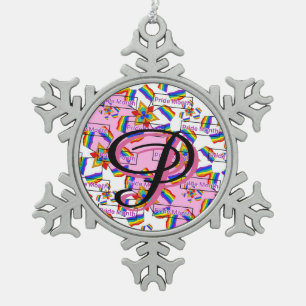 Ornement Flocon De Neige Mandala de la fierté à monogramme arc-en-ciel - Gé