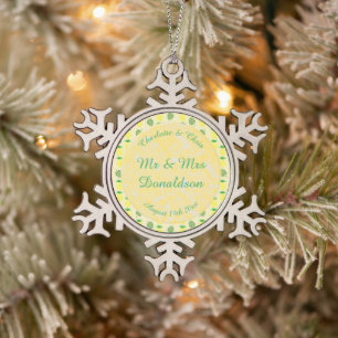 Ornement Flocon De Neige Mariage d'été tropical avec feuilles d'ananas et d