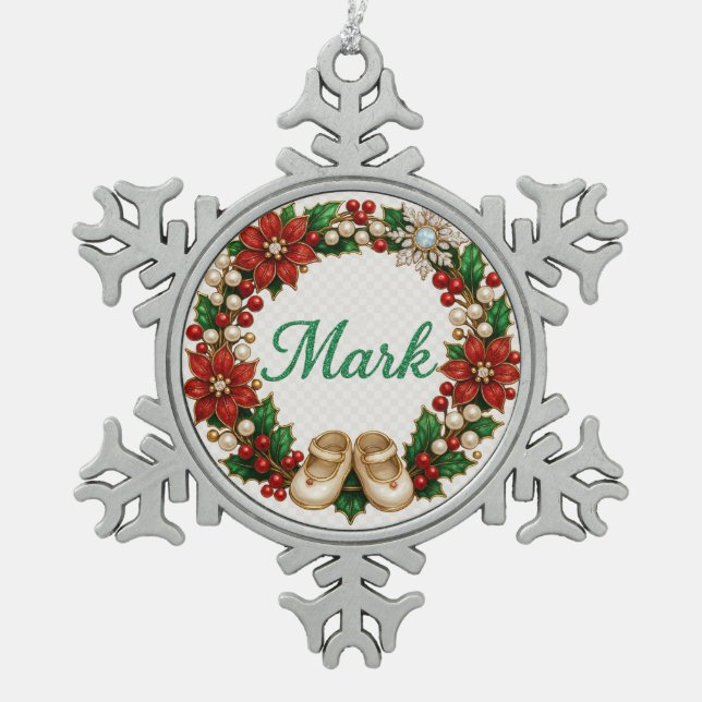 Ornement Flocon De Neige Mark Baby’s First Christmas Snowflake Ornament (Devant)