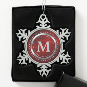 Ornement Flocon De Neige Maroon Rouge Faux Chrome Monogramme Noël