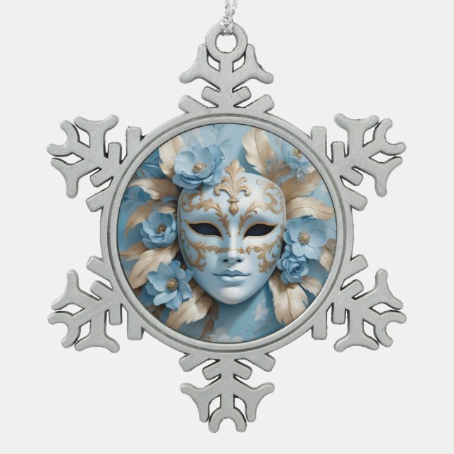 Ornement Flocon De Neige Masque de carnaval bleu et or (Devant)