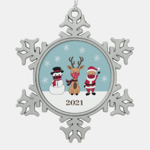 Ornement Flocon De Neige Masque de visage amusant Père Noël Reindeer Snow