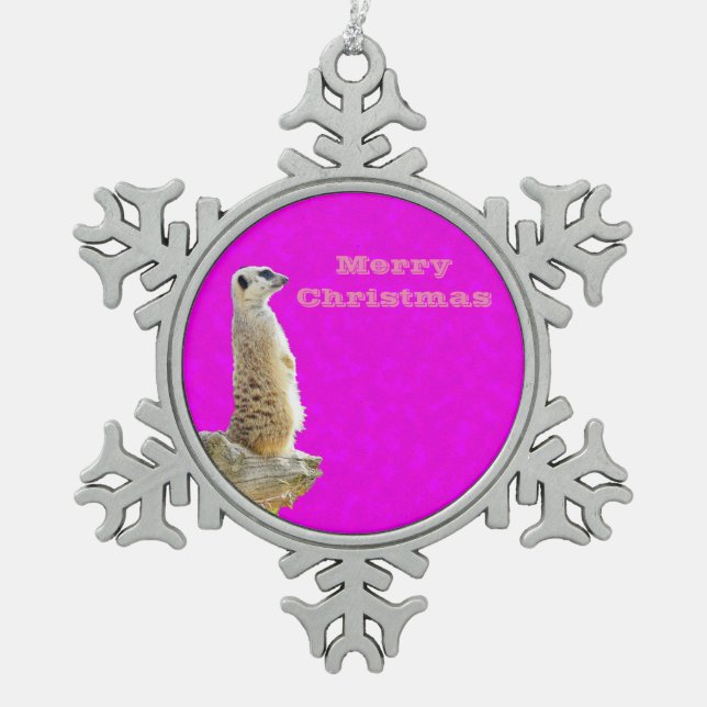 Ornement Flocon De Neige Meerkat Sur Une Rive Rocheuse (Devant)