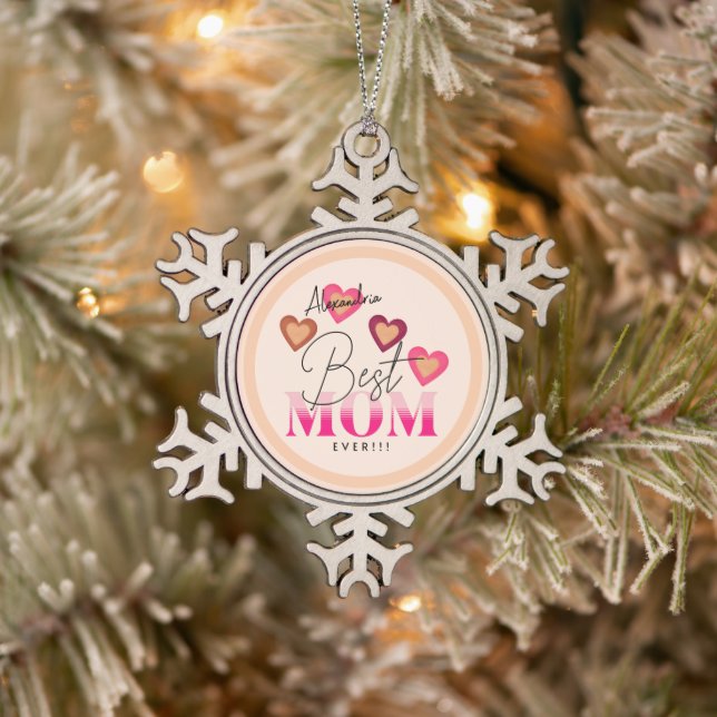 Ornement Flocon De Neige Meilleure Maman Jamais, Coeurs Roses Lovely Modern (Arbre)