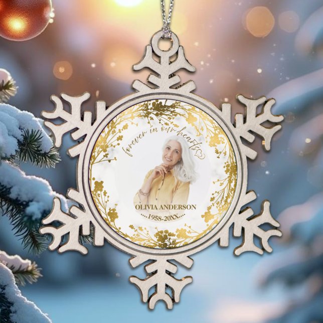 Ornement Flocon De Neige Mémorial photo In Love Memory Gold Foil (Créateur téléchargé)