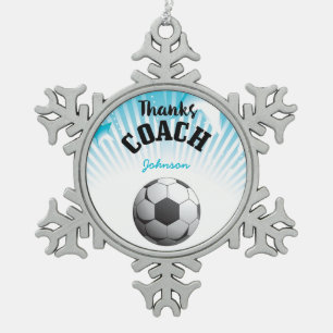 Ornement Flocon De Neige Merci Coach Football Aqua Blue Stars Ball