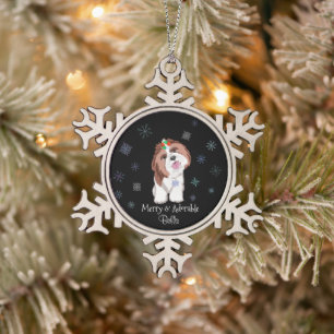 Ornement Flocon De Neige Merry & Adorable Shih Tzu Avec Snowflake Nom du ch