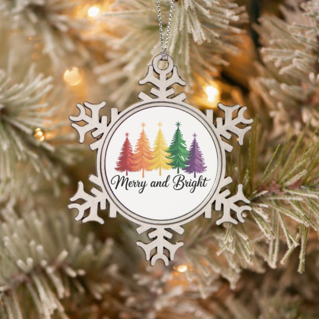 Ornement Flocon De Neige Merry And Bright Rainbow Christmas Tree Gay LGBTQ  (Arbre)
