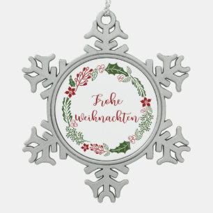 Ornement Flocon De Neige Merry Christmas Wreath allemand, Frohe Weihnachten