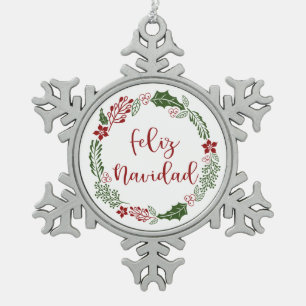 Ornement Flocon De Neige Merry Christmas Wreath espagnol, Feliz Navidad