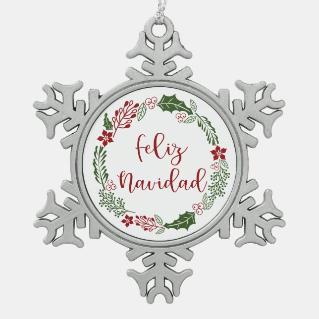 Ornement Flocon De Neige Merry Christmas Wreath espagnol, Feliz Navidad (Devant)