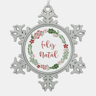 Ornement Flocon De Neige Merry Christmas Wreath, Feliz Natal