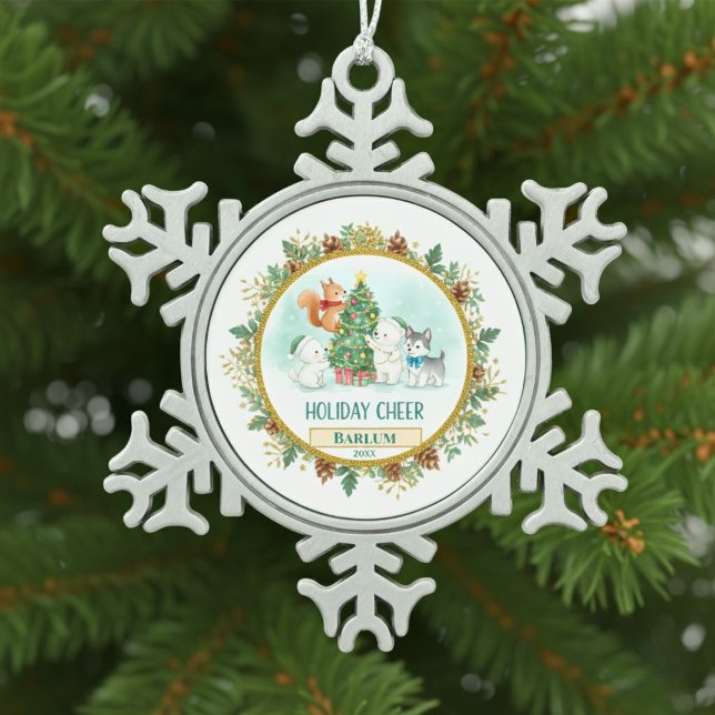 Ornement Flocon De Neige Merry Forest Custom  (Merry Forest Custom Snowflake Pewter Christmas Ornament )