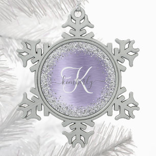 Ornement Flocon De Neige Métal brossé violet Parties scintillant d'argent N