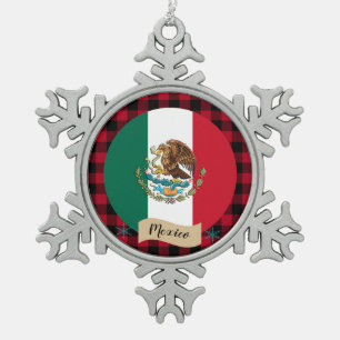Ornement Flocon De Neige Mexique patriotique, Plaid de buffle rouge, Drapea