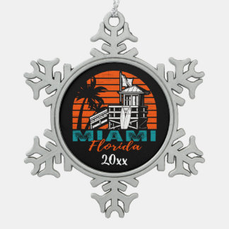 Ornement Flocon De Neige Miami Florida Life Guard Shack Sunset