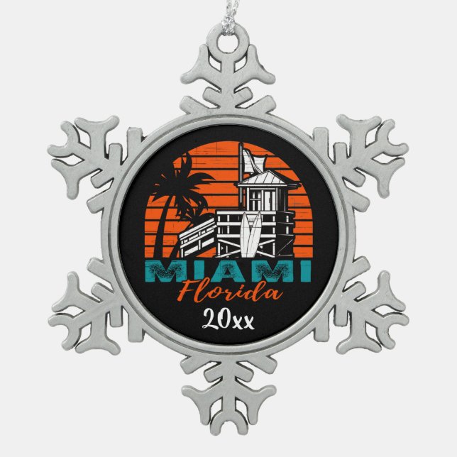 Ornement Flocon De Neige Miami Florida Life Guard Shack Sunset (Devant)