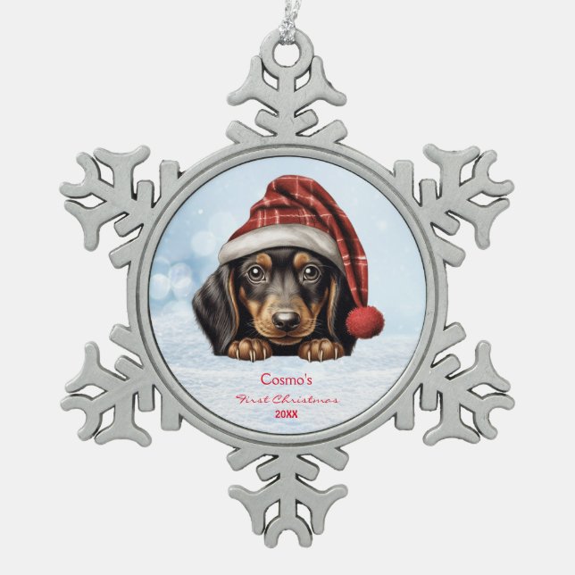 Ornement Flocon De Neige Mignonne Dachshunds Chien Chien Chien Chien Santa  (Devant)