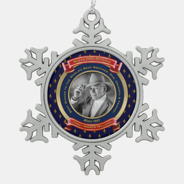 Ornement Flocon De Neige Milestone Birthday Gold Photo 60th Sixty Blue Red (Devant)