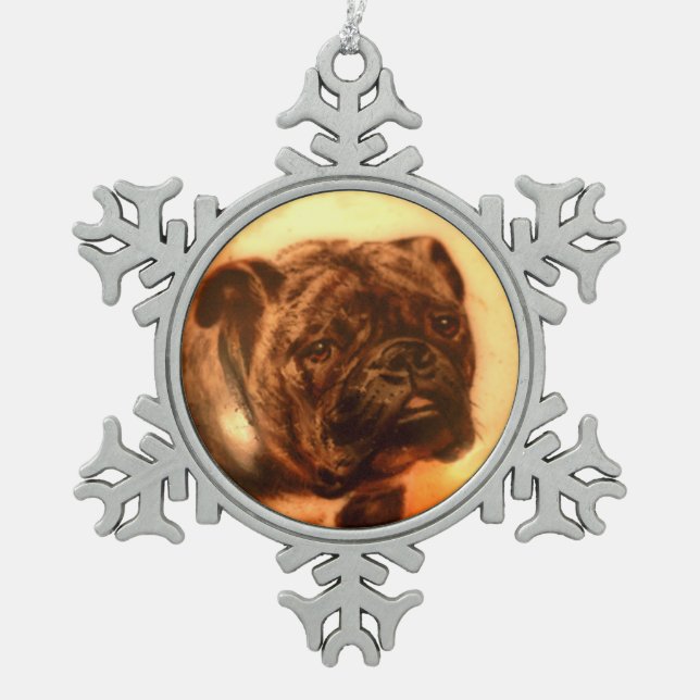 Ornement Flocon De Neige MINIATURE PORTRAITS DE CHIEN Bulldog (Devant)