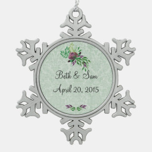 Ornement Flocon De Neige Mint Vert Damask Mémoire Pewers Snowflake Ornament