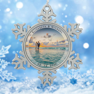 Ornement Flocon De Neige Moderne Simple Nouveaux mariés Mariage photo Anniv