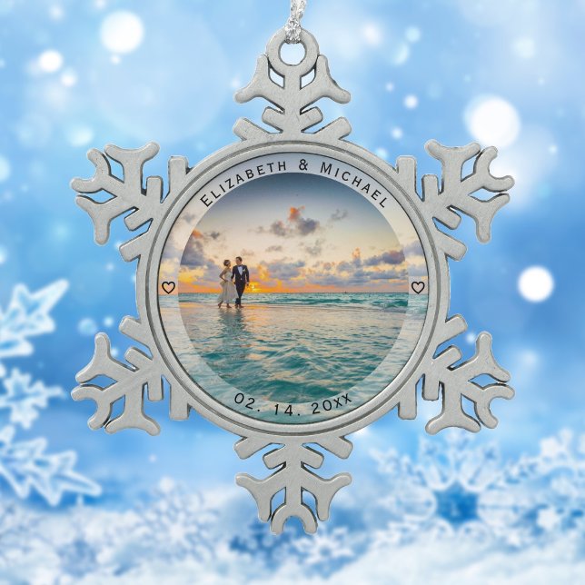 Ornement Flocon De Neige Moderne Simple Nouveaux mariés Mariage photo Anniv (Créateur téléchargé)