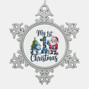 Ornement Flocon De Neige Mon premier 1er Noël bébé garçon bleu Xmas bonhomm