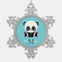 Monogram Cute Panda Personnalisé Bubble Gum Bleu