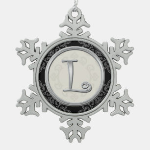 Ornement Flocon De Neige Monogramme argenté élégant L Noël