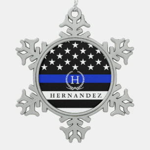 Ornement Flocon De Neige Monogramme customisé dénommé par police de drapeau