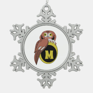 Ornement Flocon De Neige Monogramme de Chouette de l'Est
