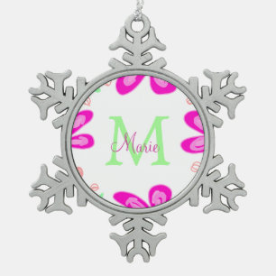Ornement Flocon De Neige monogramme de fleur rose ajouter nom lettre feuill