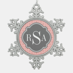 Ornement Flocon De Neige Monogramme gris rose pâle du cercle moderne