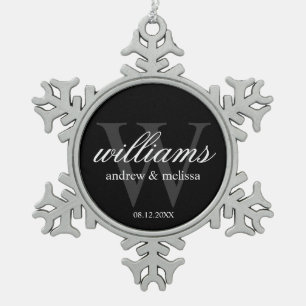 Ornement Flocon De Neige Monogramme noir et blanc personnalisé