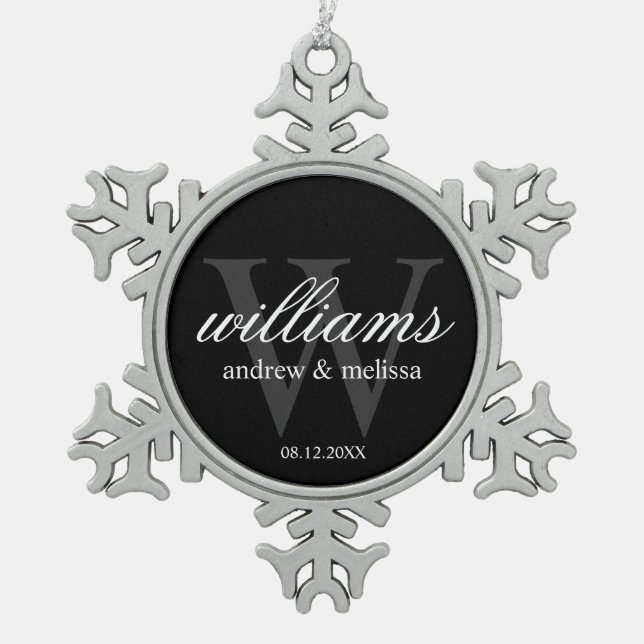 Ornement Flocon De Neige Monogramme noir et blanc personnalisé (Devant)