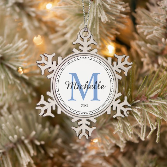 Ornement Flocon De Neige Monogramme personnalisé bleu (Arbre)