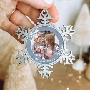 Ornement Flocon De Neige Monogramme personnalisé flocon de neige bleu pouss
