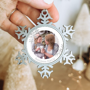 Ornement Flocon De Neige Monogramme photo personnalisé flocon de neige blan