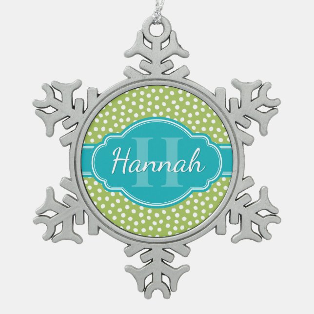 Ornement Flocon De Neige Monogramme Turquoise de Motif blanc vert (Devant)