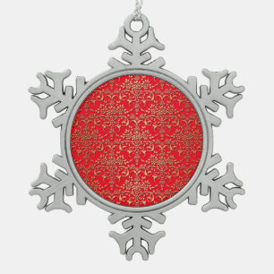 Ornement Flocon De Neige Motif damassé rouge et or élégant