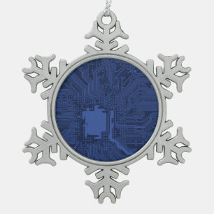 Ornement Flocon De Neige Motif de carte mère Geek bleu