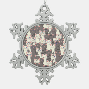 Ornement Flocon De Neige Motif de chats blancs et gris