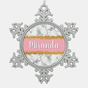 Ornement Flocon De Neige Motif en marbre sur rose avec Parties scintillant