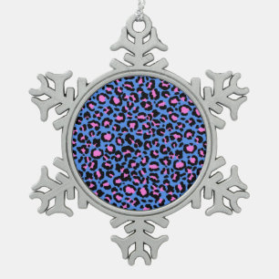 Ornement Flocon De Neige Motif léopard en framboise sur bleu électrique