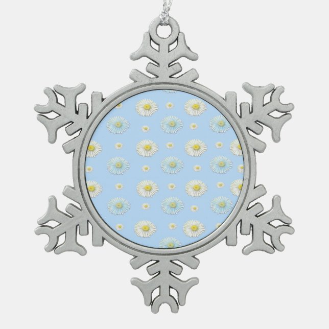 Ornement Flocon De Neige Motif marguerite blanc et bleu clair (Devant)