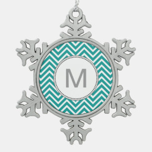 Ornement Flocon De Neige Motif zigzag chevron sarcelle moderne, cool, branc